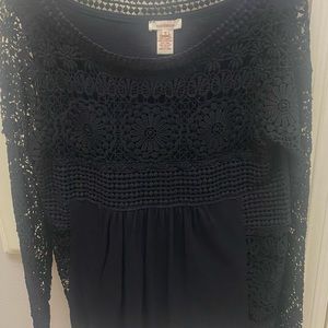 Black LS Sundance top. Size Small beautiful cutout sleeves cotton lace fabric